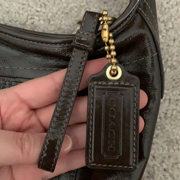 NWT COACH Factory Dark Brown Patent Leather Hobo Shoulder Bag - Picture 7 of 13